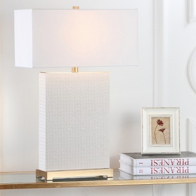 Arcadian Cream Faux Leather Geometric Table Lamp Set of 2