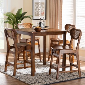 Baxton Studio Hesper Mid-Century Modern Wood and Rattan 5-Piece Pub Set - 1 of 4