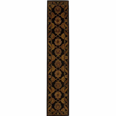 Black Hand-Tufted Wool Runner Rug with Floral Pattern