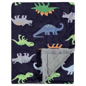 Luvable Friends Infant Boy Plush Blanket with Faux Shearling Back, Dinosaurs, One Size