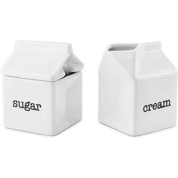 Darware Milk Carton Sugar and Creamer Set; Milk Carton Shaped White Ceramic Cream Jug and Sugar Bowl