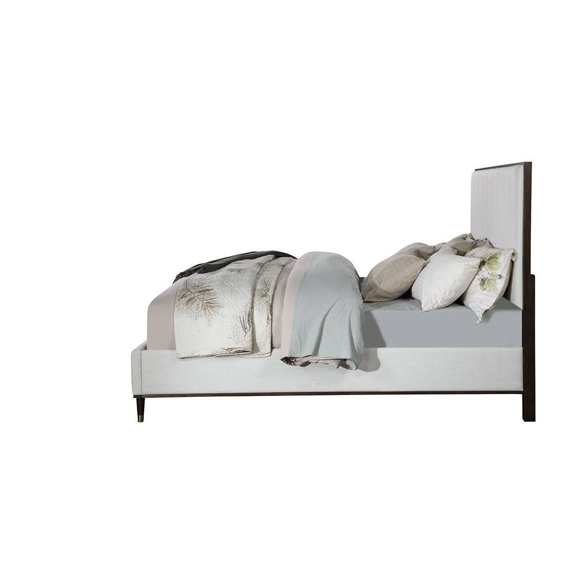 80.25" Eastern King Bed Carena Bed Light Gray Fabric White Brown Finish - Acme Furniture: Contemporary Upholstered Wood Frame - thumbnail 4