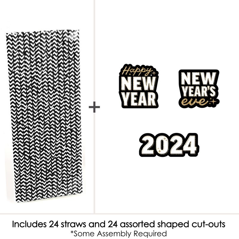 Big Dot of Happiness Hello New Year - Paper Straw Decor - 2024 NYE Party Striped Decorative Straws - Set of 24, 3 of 7