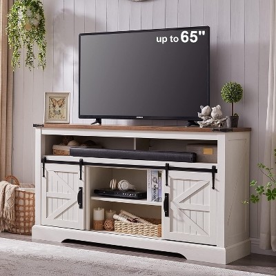 TV Stand for 65+ Inch TV, 33" Tall Farmhouse Entertainment Center with Sliding Barn Door, Wood TV Consoles for Living Room