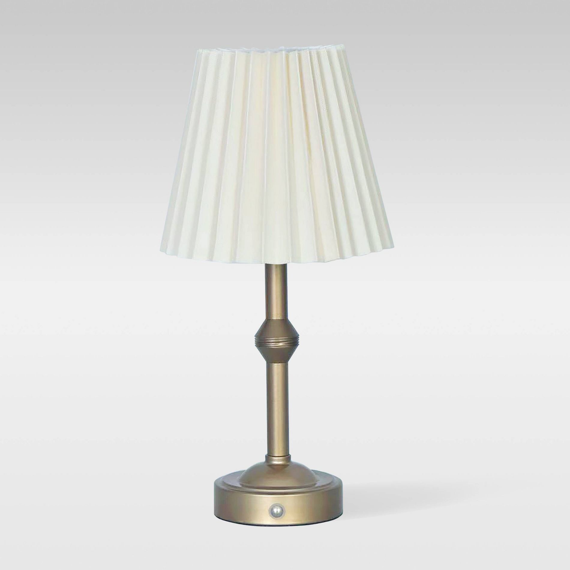 Armoire Cottage Collection Brass  Portable Cordless Table Lamp (Includes LED Light Bulb) with Solid Taupe Pleated Shade
