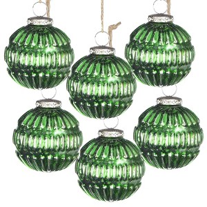 NAYSAYE Party Decoration and Accessories Set of 6  Glass Christmas Ball Ornaments for Holiday Party Decorations, Green, 2.8"*3"*0.13" - 1 of 4