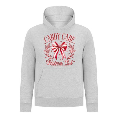 Everyday Kids Christmas Collection Candy Cane Christmas Club Girls Pullover Hoodie – Holiday Sweatshirt - Heather Gray