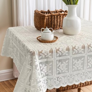 Unique Bargains Polyester Square  Lace Tablecloths with Floral Design for Weddings Birthday Party Decoration - 1 of 4