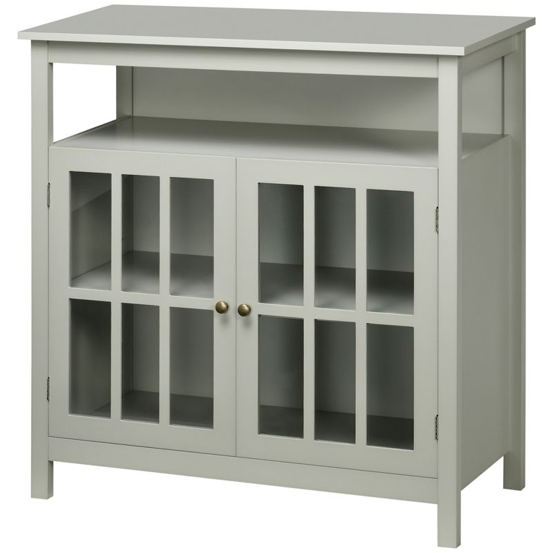 HOMCOM Kitchen Sideboard, Storage Buffet Cabinet with Open Shelf, Glass Door Cabinet and Adjustable Shelf for Living Room, 4 of 7