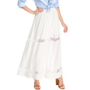 Allegra K Women's Lace Insert Vintage Swing A-Line with Elastic Waist Maxi Skirt - 1 of 4