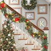 6ft Christmas Garland - Battery Operated Poinsettia with 20 LED Lights & Ball Ornaments, 8 Modes, Prelit for Mantle, Stair Railing - 2 of 4