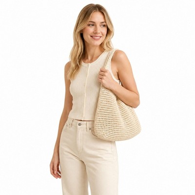 Alilang Women's Crochet Tote Bag Red Open Knit Shoulder Bag Large Capacity Hobo Purse - Red — фото 2