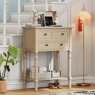 24'' W x 31'' H Vintage Wood Console Table with Drawer and Open Shelf – Narrow Entryway Table for Hallway, Living Room or Foyer - Maison Boucle