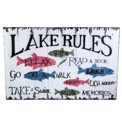 Beachcombers Lake Rules Painted Wall Art 24.125 x 15.5 x 1.25 Inches.