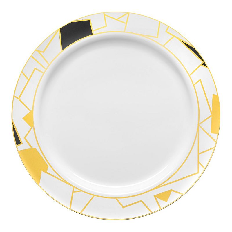 Smarty Had A Party 7.5" White with Black and Gold Abstract Squares Pattern Round Disposable Plastic Appetizer/Salad Plates (120 Plates), 1 of 8