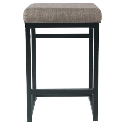 Backless Brown Wood and Metal Counter Stool