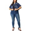 Agnes Orinda Women's Plus Size Short Sleeve Button-Down Cropped Denim Jean Jackets - 2 of 4