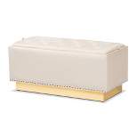 Powell Velvet Fabric Upholstered and PU Leather Ottoman Gold - Baxton Studio