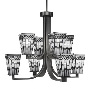 Toltec Lighting Apollo 8 - Light Chandelier in  Graphite with 5" Square Pewter Art Glass Shade - 1 of 1