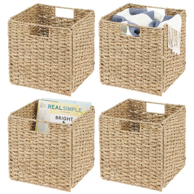 mDesign Seagrass Woven Cube Bin Basket Organizer, Handles, 1 of 10