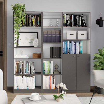 NicBex Bookcases for Home Office 3 Piece Bookcase Set 67" Wide Storage Cabinet Bookshelf with 13 Shelves and 2 Doors for Living Room
