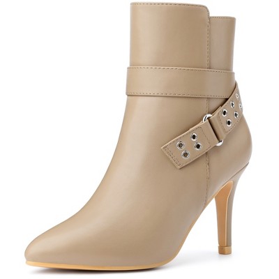 BLISSFUL STEP Pointed Toe with Buckle Dressy Stiletto Heel Ankle Boots for Women