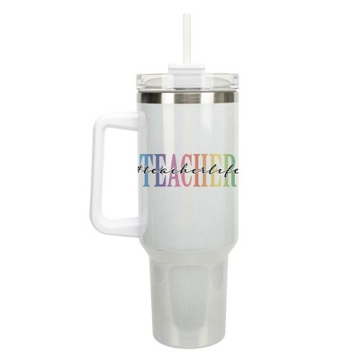 Elanze Designs #Teacherlife Hashtag Teacher Life Rainbow 40 oz. Stainless Steel, Large Water Bottle Coffee Mug, Spill & Leak Resistant, Thermal Travel
