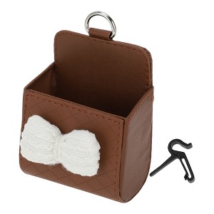 Unique Bargains 1 Pc Car Trash Can Hanging Trash Bin 3.5" Length 2.0" Width 4.3" Height Beige Brown Faux Leather - 1 of 4