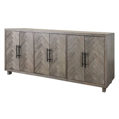 Gray 90" Six Door Herringbone TV Console with Iron Hardware