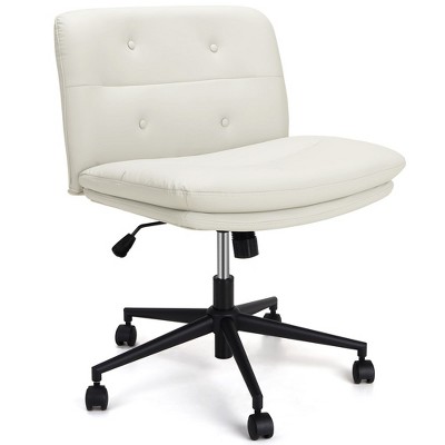 WhizMax Armless Office Desks Chair with Wheels, PU Leather Adjustable Swivel Task Chair White