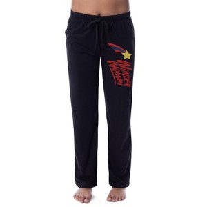 DC Womens' Wonder Woman Classic Star Stripe Logo Sleep Pajama Pants Black - 1 of 3