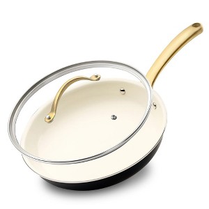 NutriChef 8” Fry Pan With Lid - Small Skillet Nonstick Frying Pan with Golden Titanium Coated Silicone Handle, Ceramic Coating - 1 of 3