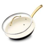 NutriChef 8” Fry Pan With Lid - Small Skillet Nonstick Frying Pan with Golden Titanium Coated Silicone Handle, Ceramic Coating