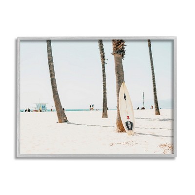 Stupell Industries Surfboard Leaning Tropical Palm Trees Framed Giclee