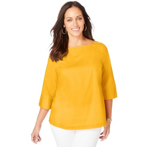 Jessica London Women's Plus Size Stretch Poplin Button Boatneck Tunic ...