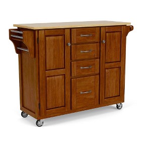 Create - A - Cart Kitchen Cart with Natural Top Cherry - Homestyles: Hardwood Frame, 4 Drawers, 2 Doors, Storage Shelf - 1 of 4