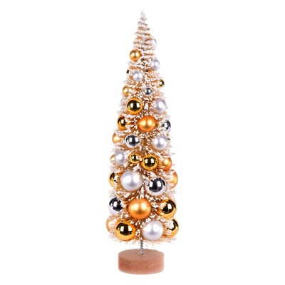 Vickerman 18" Vintage Tabletop Frosted Gold Artificial Christmas Tree, Gold, Silver Ornament