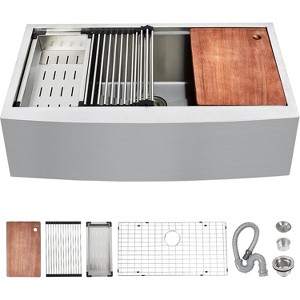 Acekool 30" Stainless Steel Farmhouse Sink Workstation, 30x20 Apron Front Single Bowl with Cutting Board & Accessories - 1 of 4
