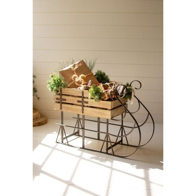 Kalalou Wood and Metal Christmas Sled – Rustic Farmhouse Holiday Decor Accent