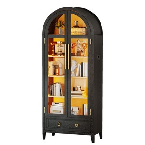 Fredees 73" Tall Arched Display Cabinet, 4-Tier Curio Cabinet with 3-Color LED Lights and Human Sensor, Adjustable Shelf for Toys & Books - 1 of 4