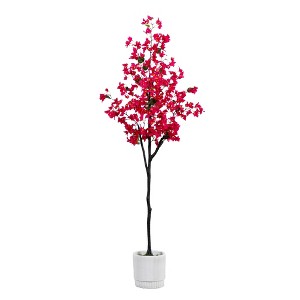 Nearly Natural 6-ft Artificial Bougainvillea Tree with White Decorative Planter - 1 of 4