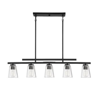 Calhoun Matte Black 40" Linear Chandelier with Glass Shades
