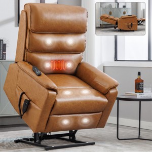 Electric Power Lift Recliner Armchair with Heat and Massage, Dual Motor Faux Leather Reclining Chairs with Infinite Position - Cuddlewood - 1 of 4