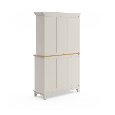 Off White China Cabinet with Natural Wood Top