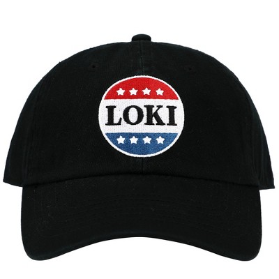 Loki Red White and Blue Button Embroidered Black Cotton Twill Hat