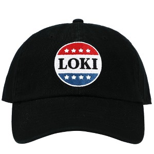 Loki Red White and Blue Button Embroidered Black Cotton Twill Hat - 1 of 4