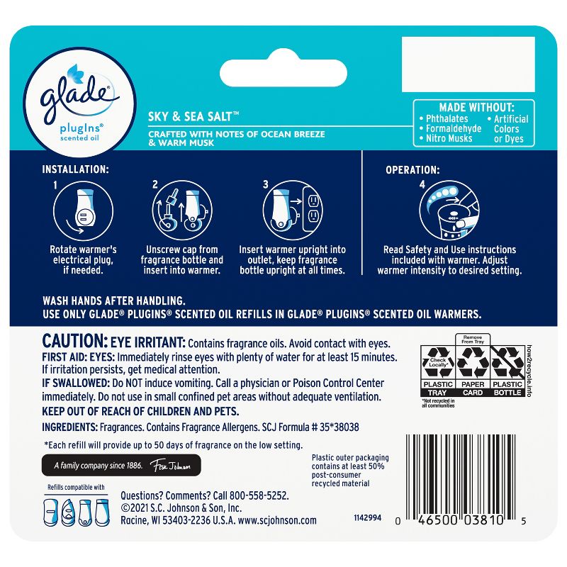 Glade PlugIns Scented Oil Air Freshener Refills - Sky &#38; Sea Salt - 3.35 fl oz/5pk, 4 of 15