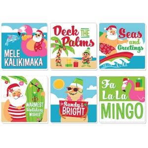 Big Dot of Happiness Tropical Christmas - Funny Beach Santa Holiday Party Decorations - Drink Coasters - Set of 6 - 1 of 4
