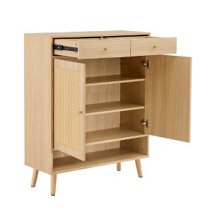 NicBex 4-Tier Shoe Cabinet with 2 Doors,Rattan Shoe Organizer with 2 Drawers for Entryway,Hallway,Living Room - 1 of 4
