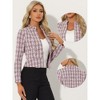 INSPIRE CHIC Women's Tweed Stand Collar Business Open Front Cropped Jacket - 2 of 4